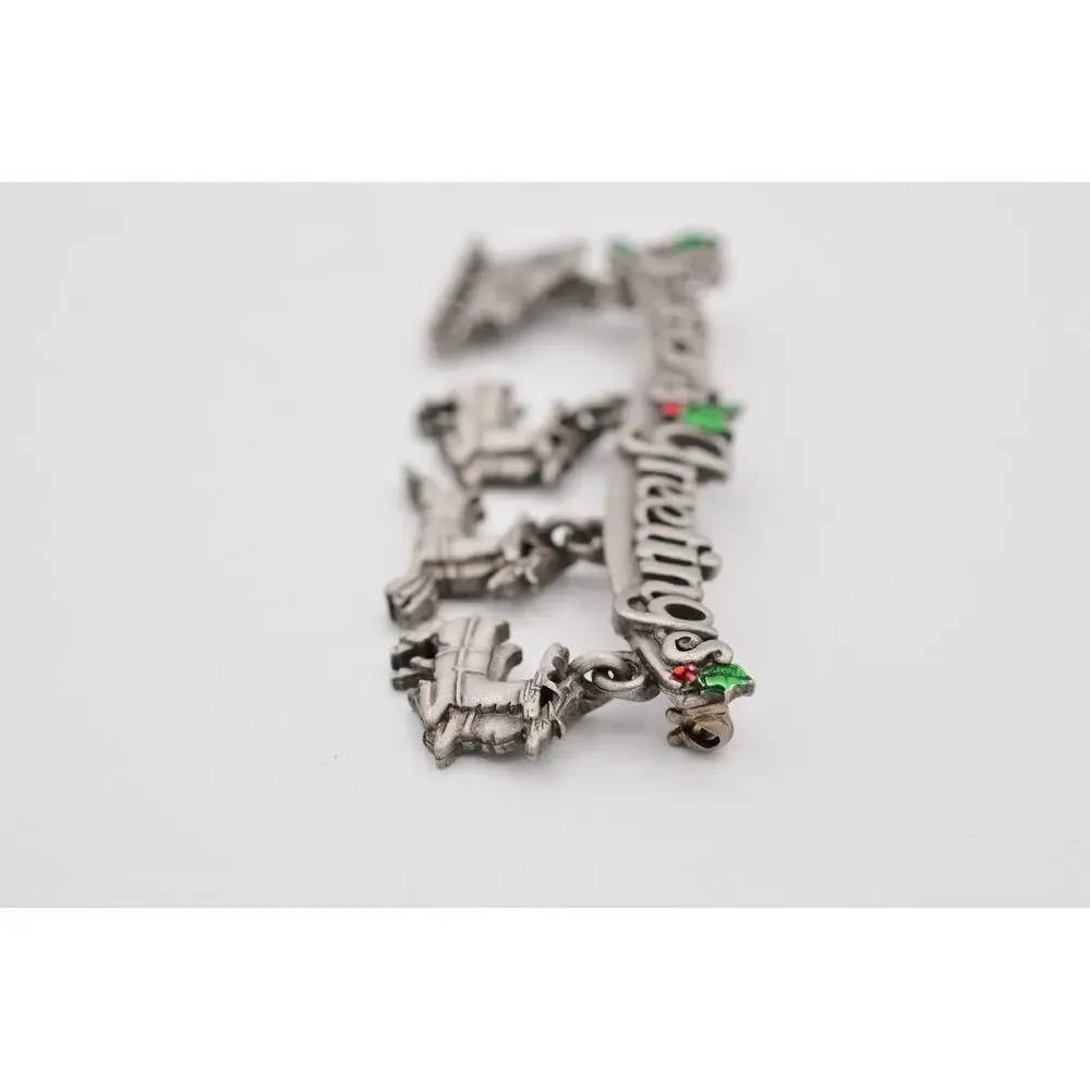 JJ Vintage Season Greetings Pin Brooch Christmas Reindeer Santa Signed NOS BinAQ